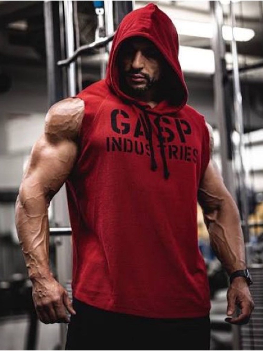 GASP Thermal Hoodie Men's M Sleeveless Red Lifting Workout Gym Train Shirt EXC!